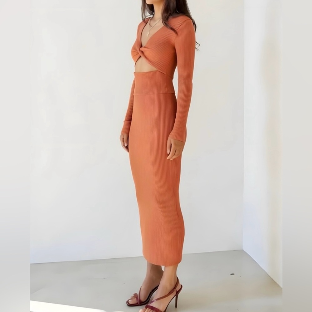 A.L.C. Terracotta Ribbed Knit Cutout Dress